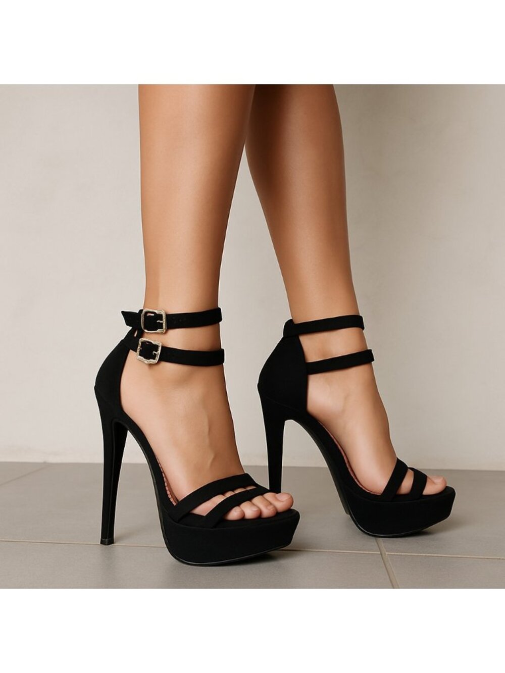 Glaze Black Strappy Platform Stiletto Heels Women’s Size 8.5 Ankle Strap Party